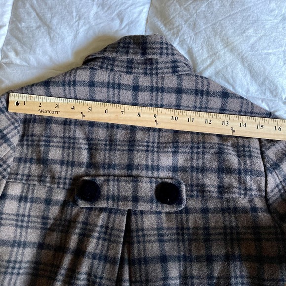 Anthropologie Hazel Double Breast Retro Coat Small Plaid Brown Black 3/4 Sleeve - Picture 15 of 16